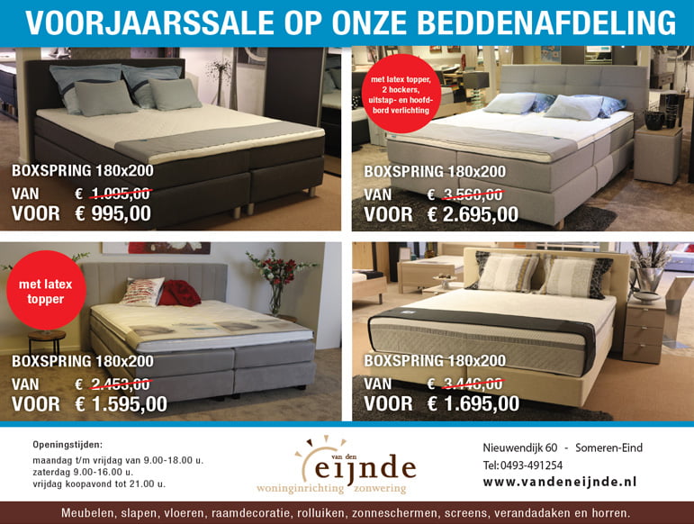 boxspring actie someren voorjaarssale-beddenafdeling van den Eijnde Woninginrichting